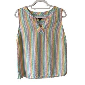 Talbots Pastel Striped 100% Linen Sleeveless Blouse Size M Resort wear Beach